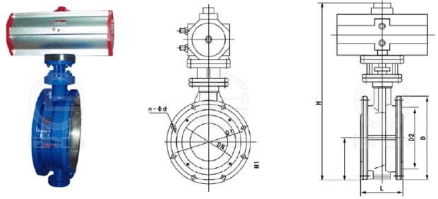 D643H气动硬密封法兰蝶阀 外形尺寸图