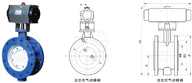 D642X软密封气动法兰蝶阀 外形尺寸图