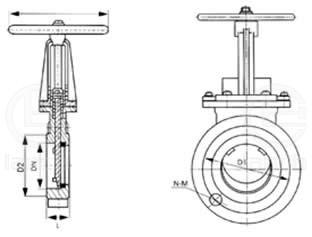 PZ73H/X/Y-10/16手动刀形闸阀 外形尺寸图