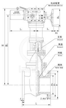 Z945T/W-10型电动暗杆楔式闸阀 外形尺寸图